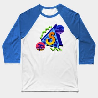 Initial Letter S - 80s Synth Baseball T-Shirt